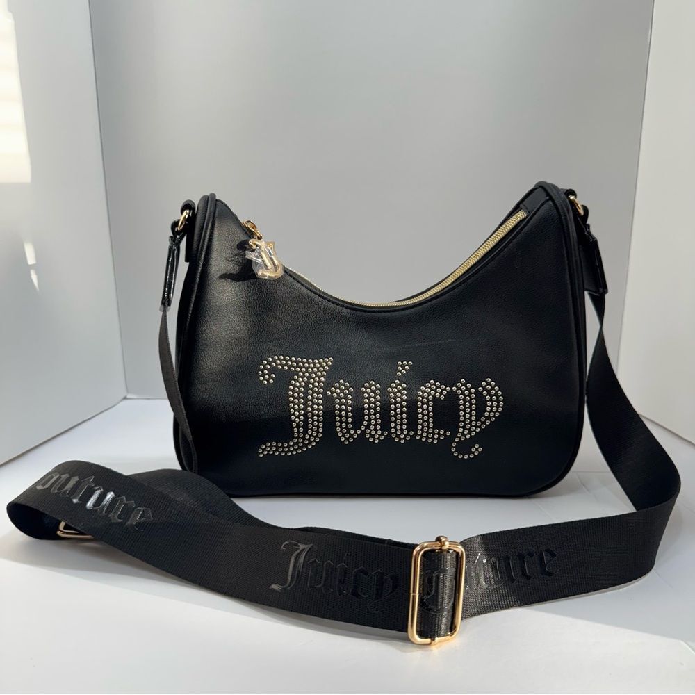 Juicy Couture Womens Bag Obsession Crossbody Rhinestones Logo Black Casual